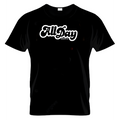 Black t-shirt with white 'All Day' logo on a white background
