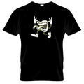 Black t-shirt with a graphic design of the T.O.T.T. logo on a white background