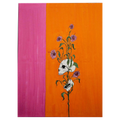 Painting with a skull and floral design on an orange and pink background